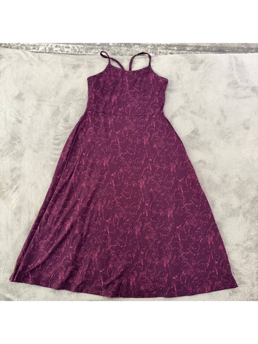 Pact Fit & Flare Midi Dress Burgundy Womens LARGE Cotton Stretch Pockets